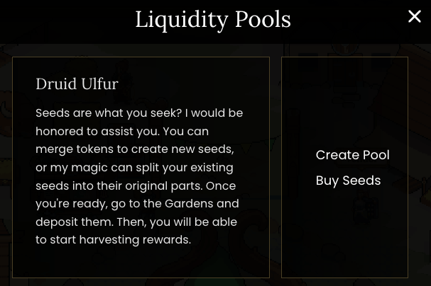 Liquidity pools offered by Crystalvale Druid