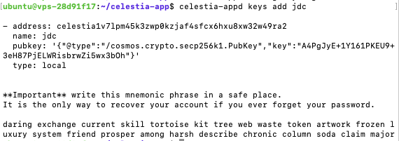 Creating a Celestia testnet wallet from the command line